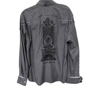 English Laundry Shirt Men XL Button Down Embroidered Black Check Flip Cuff READ